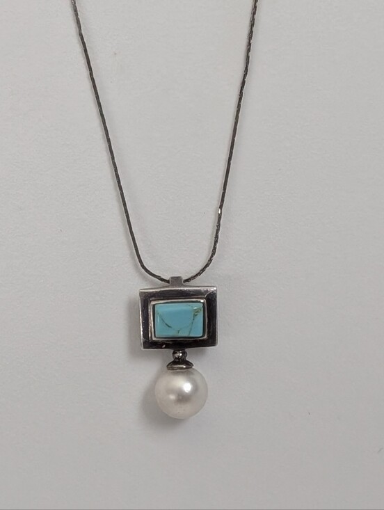 Jewelry - Turquoise & Pearl Sterling Pendant Necklace 925